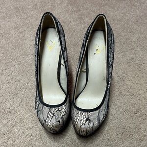 Windsor Black and Cream Lace Heels